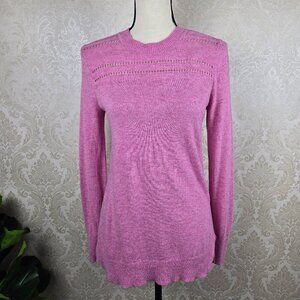 LOFT Size Small Pink Tunic Length Sweater Open Weave Detail Side Vents Long Slv